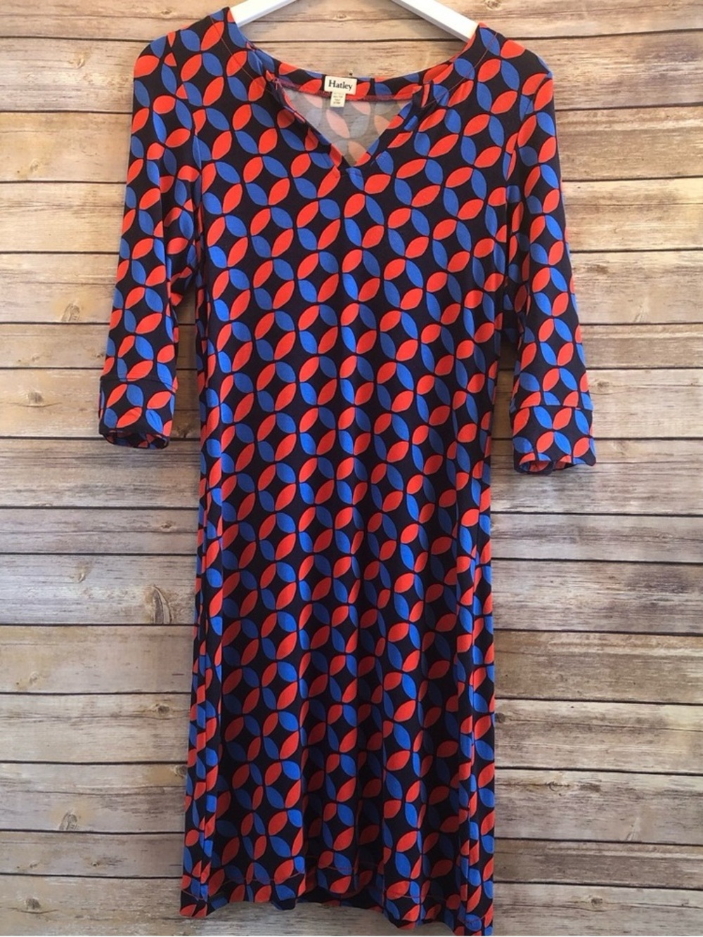 Hatley Navy Midi Dress with Red and Blue Geometric Print